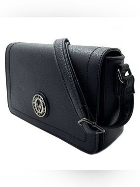 Medium Black Leather Crossbody Bag with Silver Accent by Valentino Orlandi NEW